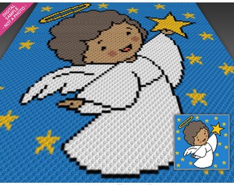 Afro Happy Angel crochet graph (c2c, mini c2c, sc, hdc, dc, tss), cross stitch, knitting; PDF download, no counts or instructions
