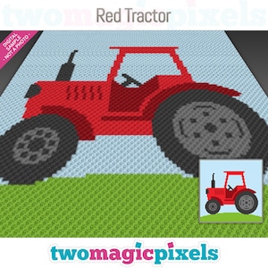 Gráfico de crochet Red Tractor (c2c, mini c2c, sc, hdc, dc, tss), punto de cruz, tejido; Descarga en PDF, sin recuentos ni instrucciones.