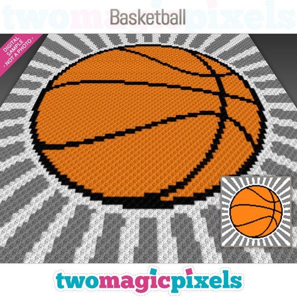 Graphique au crochet de basket-ball (c2c, mini c2c, sc, hdc, dc, tss), point de croix, tricot ; Téléchargement PDF, sans décompte ni instructions