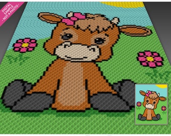 Baby Girl Jersey Calf crochet graph cross stitch; (c2c, mini c2c, sc, hdc, dc, tss); knitting;  PDF download, no counts/ instructions