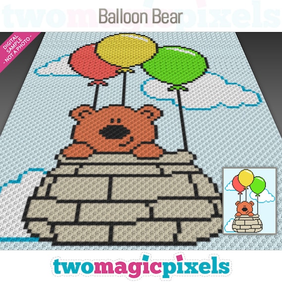 Balloon Bear Crochet Graph C2c Mini C2c Sc Hdc Dc Tss Cross Stitch Knitting Pdf Download No Counts Or Instructions