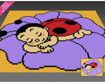 Ladybug Baby crochet graph (c2c, mini c2c, sc, hdc, dc, tss), cross stitch, knitting; PDF download, no counts or instructions