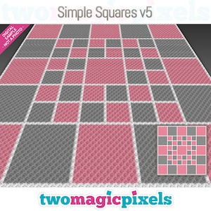Gráfico de crochet Simple Squares v5 (c2c, mini c2c, sc, hdc, dc, tss), punto de cruz, tejido; Descarga en PDF, sin recuentos ni instrucciones.