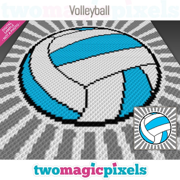 Volleyball crochet graph (c2c, mini c2c, sc, hdc, dc, tss), cross stitch, knitting; PDF download, no counts or instructions