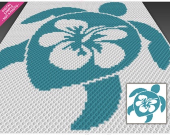 Flower Turtle Silhouette crochet graph (c2c, mini c2c, sc, hdc, dc, tss), cross stitch, knitting; PDF download, no counts or instructions