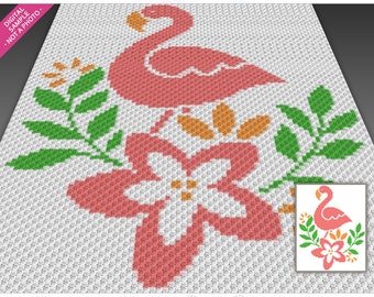 Flower Flamingo graph for crochet (c2c/mini c2c, sc, hdc, dc, tss), cross stitch; instant PDF download, no counts/instructions