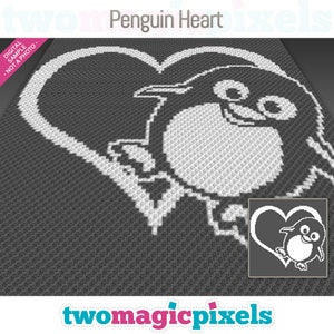 Penguin Heart crochet graph (c2c, mini c2c, sc, hdc, dc, tss), cross stitch, knitting; PDF download, no counts or instructions