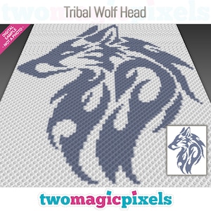 May include: A gray and white pixel art pattern of a tribal wolf head. The wolf head is facing to the right. The pattern is on a white background.