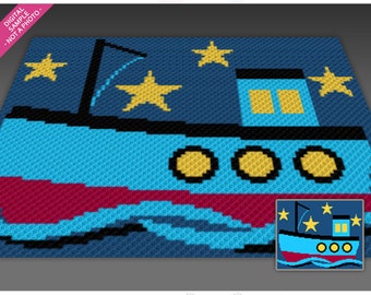 Fishing Boat Crochet Pattern, C2C Graphgan PDF, Nautical Blanket Chart (No Counts Included)