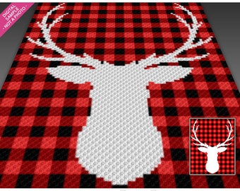 Buffalo Plaid Stag Silhouette crochet graph (c2c/mini c2c, sc/hdc/dc/tss), cross stitch, knitting; instant download, no counts/instructions