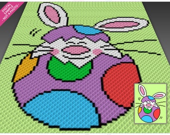 Easter Bunny crochet graph (c2c, mini c2c, sc, hdc, dc, tss), cross stitch, knitting; PDF download, no counts or instructions