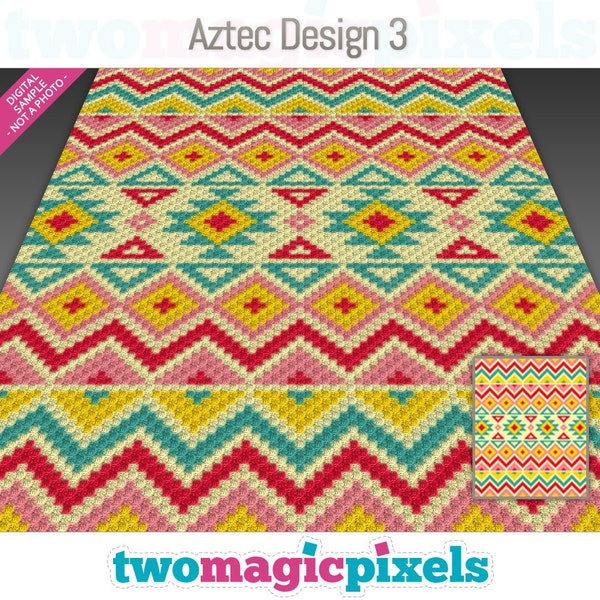 Aztec Design 3 motif graphique au crochet, PDF Graphgan C2C, tableau géométrique tribal des couvertures (pas de nombre inclus)