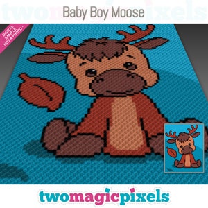 Gráfico de crochet Baby Boy Moose; Punto de cruz; (c2c, mini c2c, sc, hdc, dc, tss); tejido de punto; Descarga en PDF, sin recuentos/instrucciones