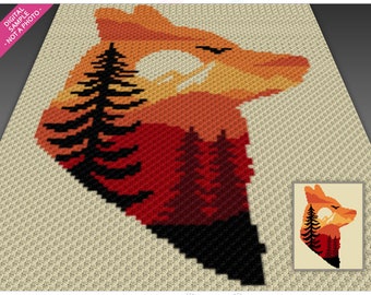 Wild Sunset crochet graph (c2c, mini c2c, sc, hdc, dc, tss), cross stitch, knitting; PDF download, no counts or instructions