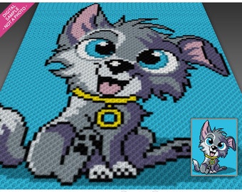 FluffyDog crochet graph (c2c, mini c2c, sc, hdc, dc, tss), cross stitch, knitting; PDF download, no counts or instructions