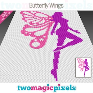 Butterfly Wings crochet graph (c2c, mini c2c, sc, hdc, dc, tss), cross stitch, knitting; PDF download, no counts or instructions