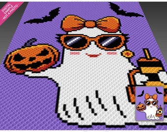 Fancy Halloween Ghost Crochet Pattern, C2C Graphgan PDF, Spooky Cute Blanket Chart (No Counts Included)