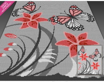 Red Lilies crochet graph cross stitch; (c2c, mini c2c, sc, hdc, dc, tss); knitting;  PDF download, no counts/ instructions