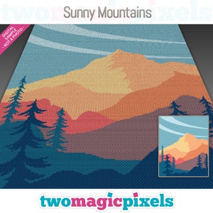 Sunny Mountains graph for crochet (c2c/mini c2c, sc, hdc, dc, tss), cross stitch; instant PDF download, no counts/instructions