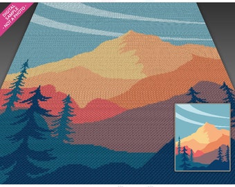Wzór szydełkowy „Sunny Mountains”, C2C Graphgan PDF, schemat koca krajobrazowego (bez uwzględnienia liczby)