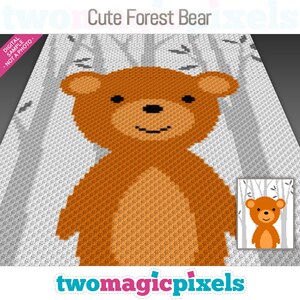 Cute Forest Bear crochet graph (c2c, mini c2c, sc, hdc, dc, tss), cross stitch, knitting; PDF download, no counts or instructions