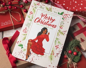 African American Christmas Card, Black Christmas Cards, Afro Greeting Card, Christmas Card for Black Women, Melanin Greeting Card, Afro Xmas