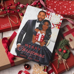Cartolina di Natale afro-americana, Cartolina di Natale nera, Cartolina d'auguri afro, Cartolina di Natale per coppia afro, Cartolina d'auguri di melanina, Natale afrocentrico