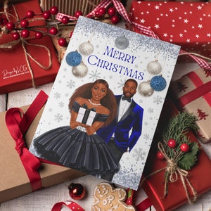 African American Christmas Card, Black Christmas Cards, Afro Greeting Card, Afro Couple Xmas Card, Melanin Greeting Card, Afrocentric Xmas