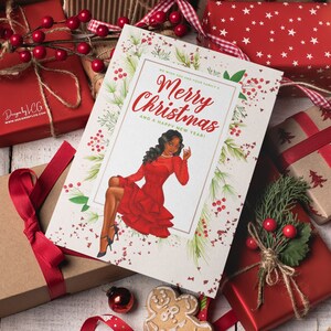 Cartolina di Natale afro-americana, Cartolina di Natale nera, Cartolina d'auguri afro, Cartolina di Natale per donne nere, Cartolina d'auguri di melanina, Natale afro