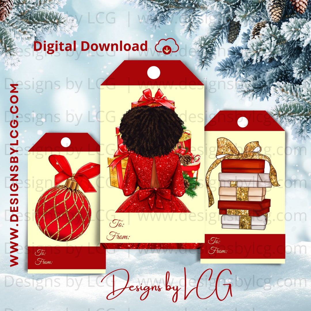 African American Gift Tags, African American Holiday Label, Afro Gift ...