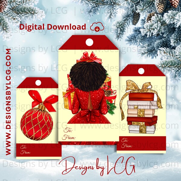 African American Gift Tags, African American Holiday Label, Afro Gift Tags, Christmas Printable, Instant Download, Gift Tag, Gift Label