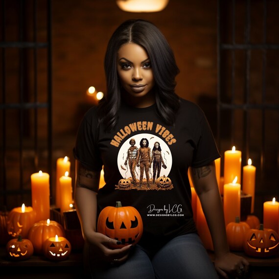 African American Halloween Vibes Tee: Featuring Horror Movie Inspired Characters, Women's Spooky Season Shirt, Trick or Treat Chic, Witchy