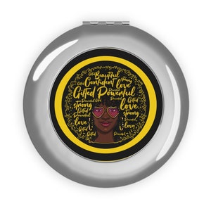 African American Affirmations Compact Travel Mirror,  African American Compact Mirror, Gifts For Black Women, Melanin Queen Mirror,  Affrirm