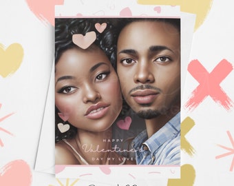 Afrocentric Valentine's Day Card, African American Valentine's Day Card, Valentine's Day Greeting Card for Black Couple, Afro Valentine Card