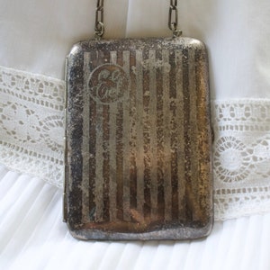 Vintage Art Deco Silver Plate Compact Dance Purse Monogrammed EG