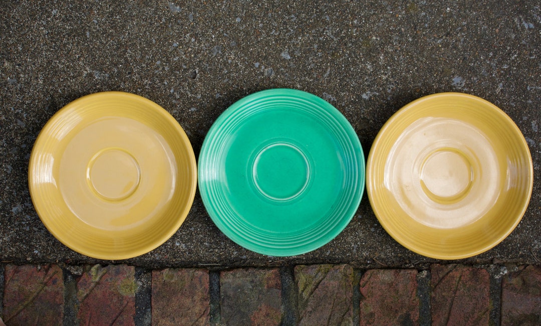 Vintage Fiesta Saucers Yellow Original Green Etsy