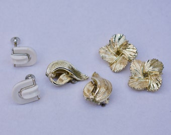 Vintage Lisner Earrings 3 Sets gold clip-on earrings white and silver thermoset screw back earrings