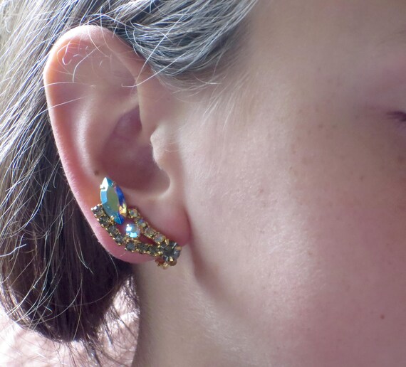 Vintage Rhinestone Brooch Earrings Aurora Boreali… - image 5