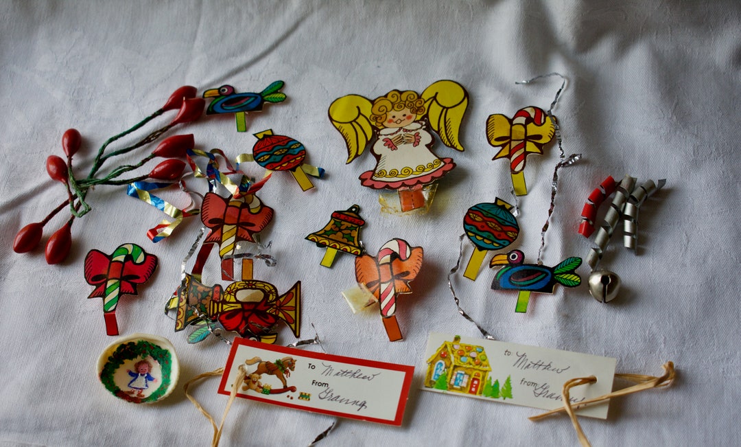 Vintage Christmas Craft Supplies Metal Ribbons Holly Berry Paper