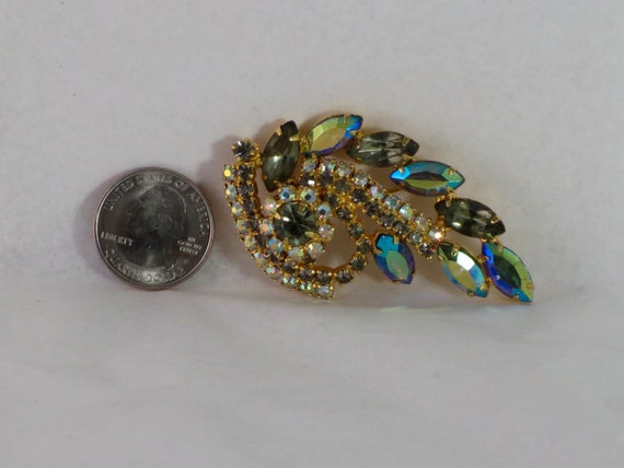 Vintage Rhinestone Brooch Earrings Aurora Boreali… - image 7