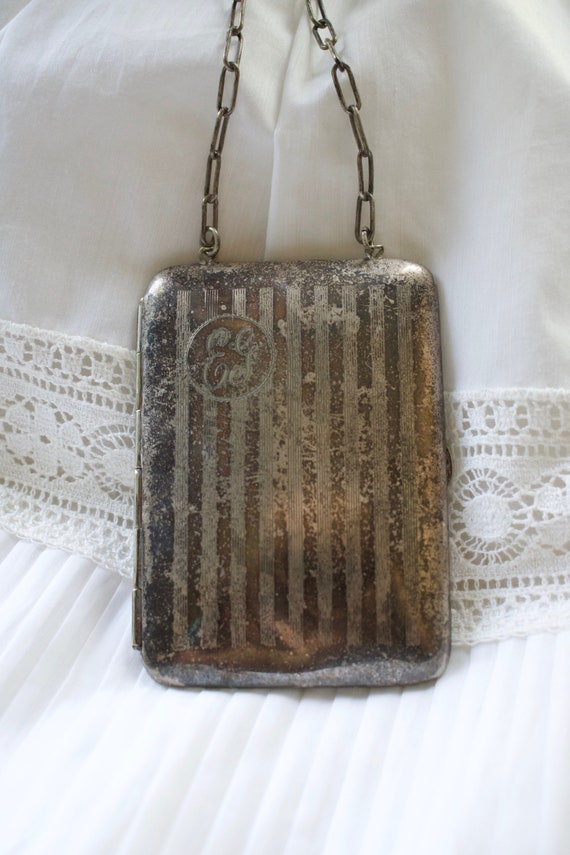 Vintage Art Deco Silver Plate Compact Dance Purse 