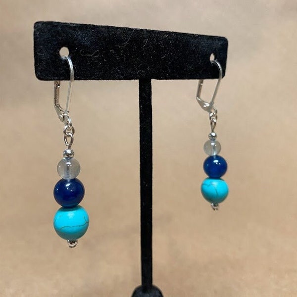 Stainless Steel Silver fluoride turquoise howlite blue agate Natural stone crystal bead drop earring Michiel Made MichielMade