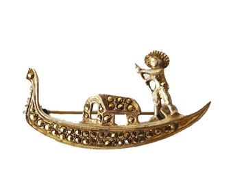 Vintage Silver and Marcasites Boatman Brooch  (197)