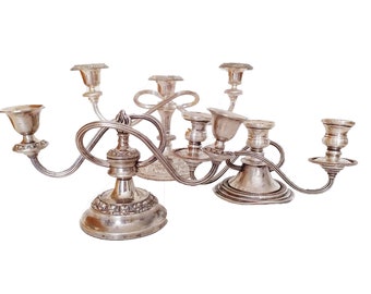 Vintage Silver Plate Three Sconce Candleholder Small - 3 Styles