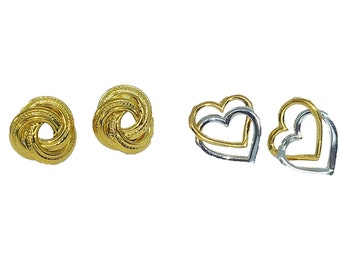 9ct Gold Stud Earrings Heart and Knot Designs - 2 Styles