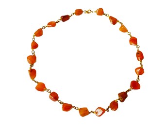 Vintage Carnelian Agate Gemstone Bead Necklace Jewelry