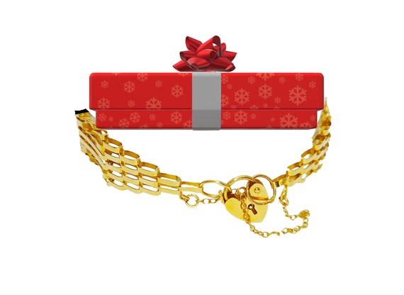 9ct Yellow Gold Heart Padlock Wide Bracelet