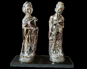 Silberne Statuen von Kaiser und Kaiserin Sammlerstück Moderne Chinoiserie