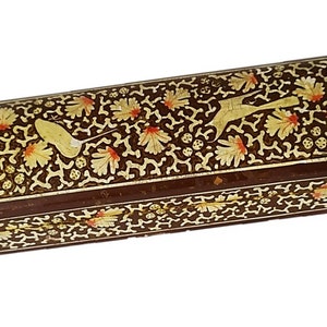 Antique Persian Lacquered Qalamdan (Pen box) Handpainted with Flowers & Vines