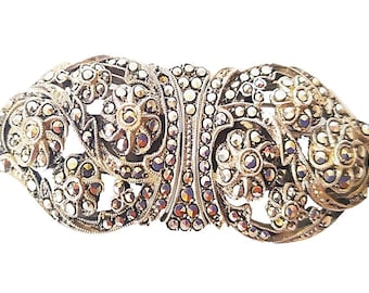 3 in 1 Silver Gilt Marcasite (white pyrite) Vintage Brooch Dressclip